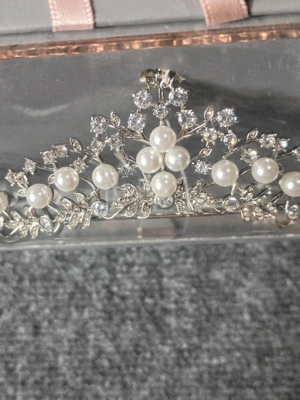 Silver Plated Cubic Zirconia and simulated pearl  Tiara | Believe by Brilliance
